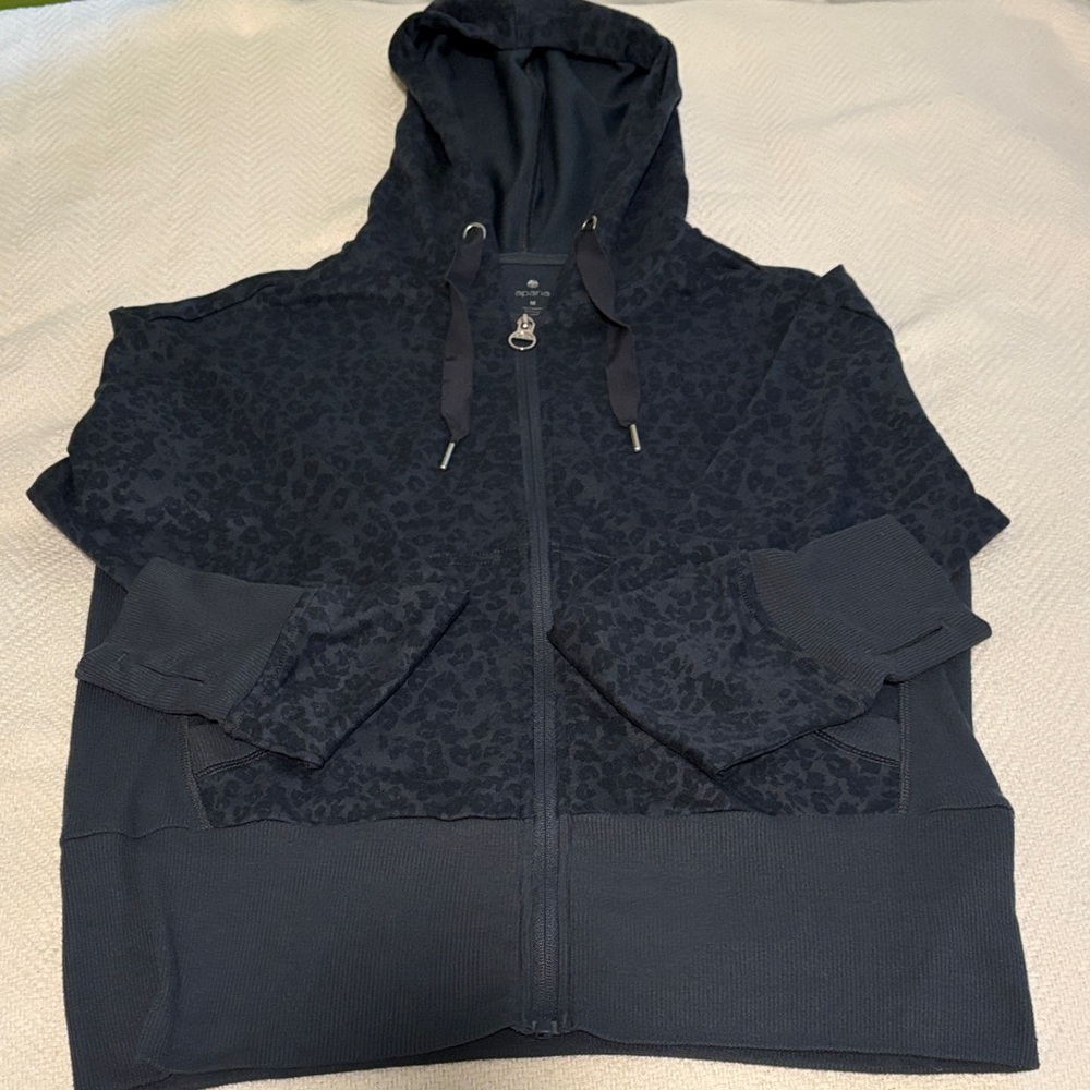 Apana dark teal and black hoodie with animal print